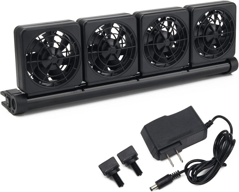 Liveek Aquarium Fan 2 3 4 Heads, Aquarium Chillers Cooling Fan Adjustable Fish Tank Cooling Fan with 2 Wind Speed Fan for Water Tank, Aquarium Tank Chiller (4 Head) - Image 1